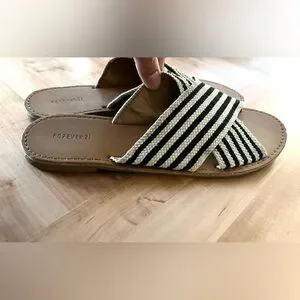 Forever 21 | Shoes | Forever 2 Black And Cream Striped Cloth Sandals Sz 7 |  Poshmark
